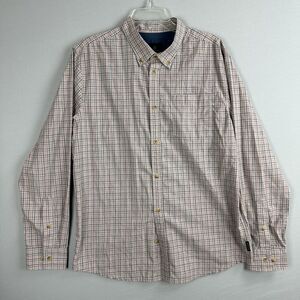 Prana Shirt Men's Large Button Up Long Sleeve Plaid Casual Outdoor Brown Orange